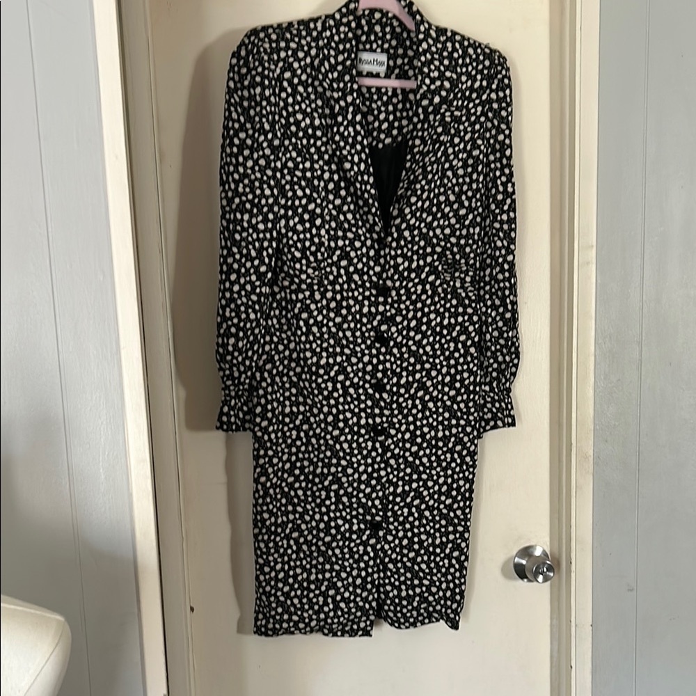 Elegant Black and White Polka Dot Midi Dress